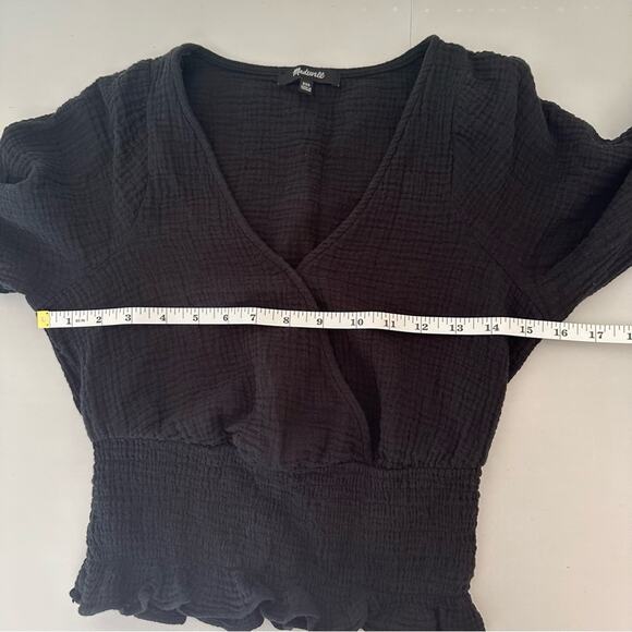 Madewell Black Cropped Long Sleeve Blouse Size XXS Balloon Sleeve Elastic Waist - Picture 9 of 12